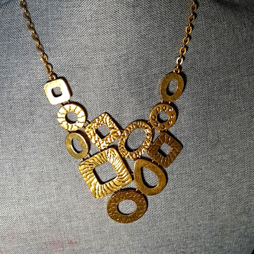New statement goldtone modern geometric style 12 inch drop.